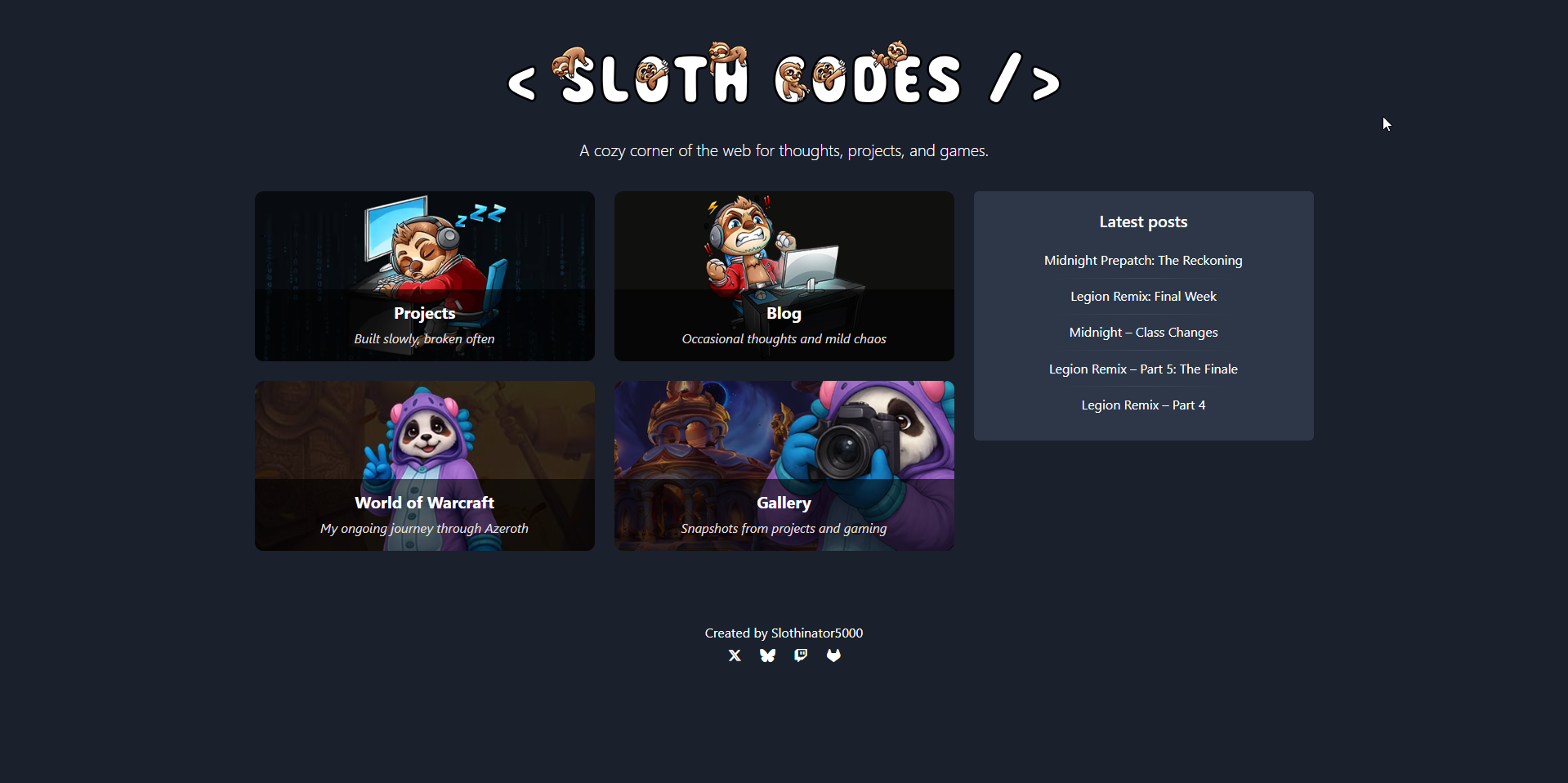 Sloth Codes: A Fresh Start